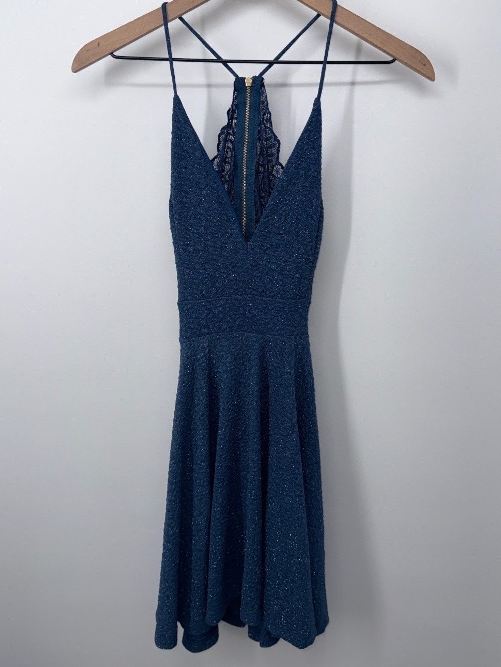 Windsor Dark Denim Sparkle Lace Back Dress Size S